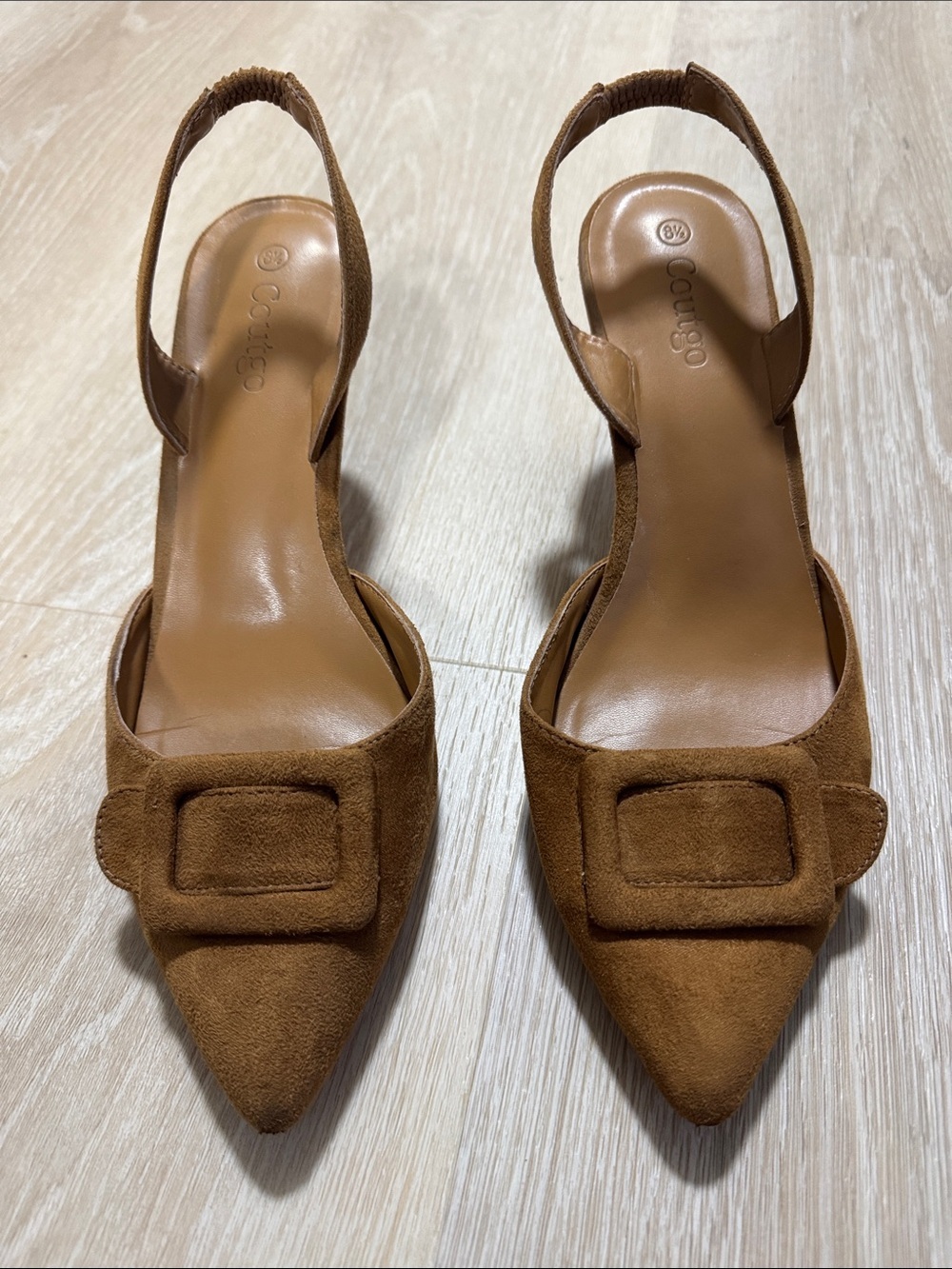 Coutago Brown Suede Pointed Slingback Flats